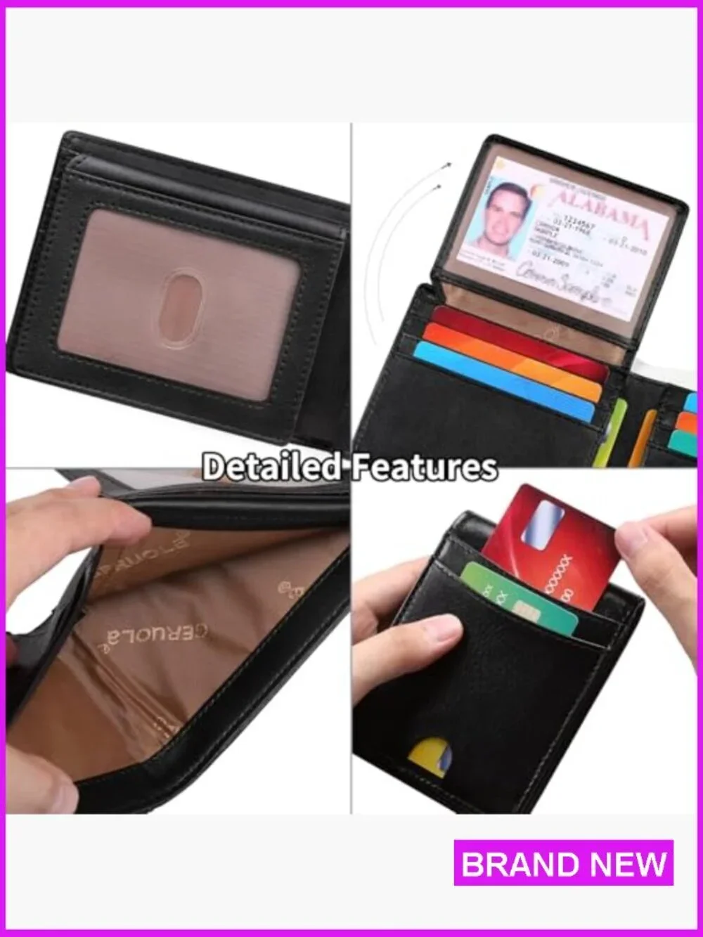 Genuine Leather RFID Blocking Bifold Wallet With ID Windows Classic Slim